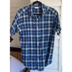 Columbia Button Down Shirt Mens Medium Regular Fit Blue Plaid Short Sleeve‎